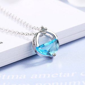 925 Sterling Silver Diamond Waterdrop Necklace B1